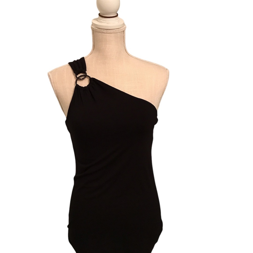 White House Black Market Black Asymmetrical Sleeveless Bodysuit